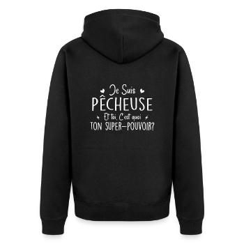 I am a fisherwoman. What's your superpower? - Unisex Premium Organic Zip Hoodie - black - Back - Nico (187cm)