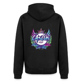 Cancun 2025 Bunt - Unisex Premium Bio Zip Hoodie - Schwarz - Hinten - Nico (187cm)