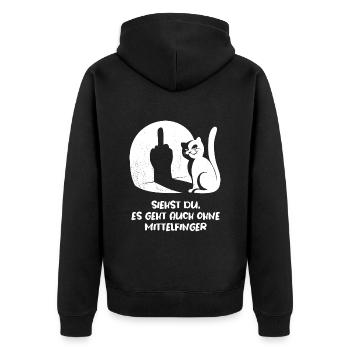 Siehst du es geht auch ohne Mittelfinger - Katze - Unisex Premium Bio Zip Hoodie - Schwarz - Hinten - Nico (187cm)