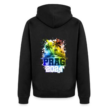 Prag 2024 Urlaub Palmen Bunt - Unisex Premium Bio Zip Hoodie - Schwarz - Hinten - Nico (187cm)