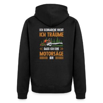 Ich schnarche nicht Motorsäge lustiger Spruch - Unisex Premium Bio Zip Hoodie - Schwarz - Hinten - Nico (187cm)