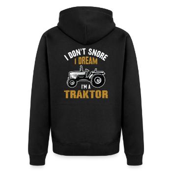 Ich schnarche nicht Traktor Trecker lustig Spruch - Unisex Premium Bio Zip Hoodie - Schwarz - Hinten - Nico (187cm)