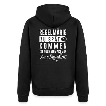 Unpünktlich zu spät lustiger Spruch Geschenk - Unisex Premium Bio Zip Hoodie - Schwarz - Hinten - Nico (187cm)