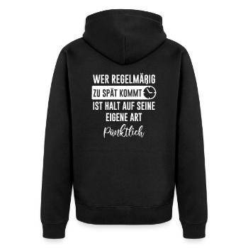 Unpünktlich zu spät lustiger Spruch Geschenk - Unisex Premium Bio Zip Hoodie - Schwarz - Hinten - Nico (187cm)