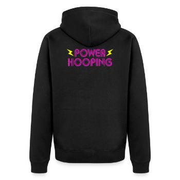 POWER HOOPING HULAHOOP HULERN HULLERN DAMEN KINDER - Unisex Premium Bio Zip Hoodie - Schwarz - Hinten - Nico (187cm)