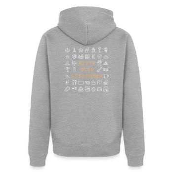 Never Stop Exploring - Unisex Premium Bio Zip Hoodie - Grau meliert - Hinten - Nico (187cm)