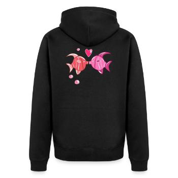 amoureux coeur animaux poisson doux - Veste à capuche bio Premium Unisexe - noir - Dos - Nico (187cm)