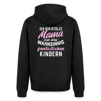 Ich bin stolze Mama von 3 fantastischen Kindern - Unisex Premium Bio Zip Hoodie - Schwarz - Hinten - Nico (187cm)