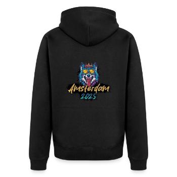 Amsterdam 2025 Party Wolf - Unisex Premium Bio Zip Hoodie - Schwarz - Hinten - Nico (187cm)
