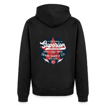 Original Superior Urban Workwear Vintage Denim - Unisex Premium Bio Zip Hoodie - Schwarz - Hinten - Nico (187cm)