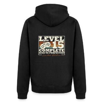 15 Geburtstag Level 15 Complete 15 Jahre Geschenk - Unisex Premium Bio Zip Hoodie - Schwarz - Hinten - Nico (187cm)