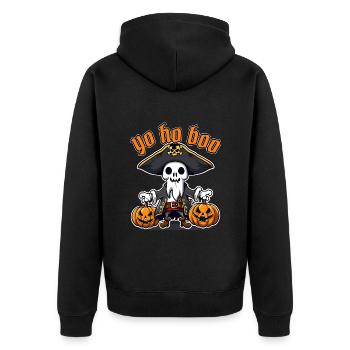 Lustig Halloween Piraten Geist T-Shirt Sweatshirt - Unisex Premium Bio Zip Hoodie - Schwarz - Hinten - Nico (187cm)