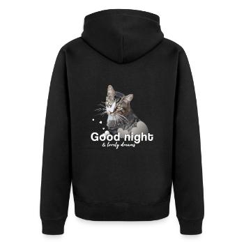 Schlafshirt gute Nacht good night - Unisex Premium Bio Zip Hoodie - Schwarz - Hinten - Nico (187cm)