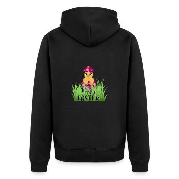 Gelbes Huhn - Unisex Premium Bio Zip Hoodie - Schwarz - Hinten - Nico (187cm)