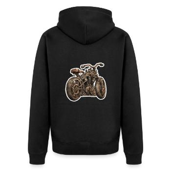 Motorad / Moped / Steampunk / Bike / Maschine - Unisex Premium Bio Zip Hoodie - Schwarz - Hinten - Nico (187cm)