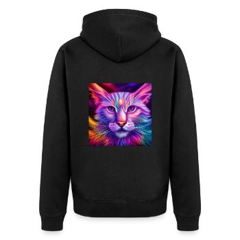 Katze in Neonfarben - Unisex Premium Bio Zip Hoodie - Schwarz - Hinten - Nico (187cm)