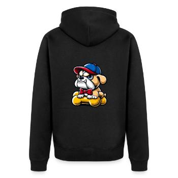 BULLDOGGE BULLDOG BULLY BULLIES FRENCHIE MOPS HUND - Unisex Premium Bio Zip Hoodie - Schwarz - Hinten - Nico (187cm)