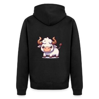STIER KUH LIEB FLAUSCHIG HÖRNER WIESE HIRTE BERGE - Unisex Premium Bio Zip Hoodie - Schwarz - Hinten - Nico (187cm)