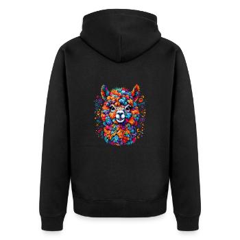 ALPACA CONFETTI COLORFUL COLORFUL RAINBOW TRIBAL - Unisex Premium Organic Zip Hoodie - black - Back - Nico (187cm)