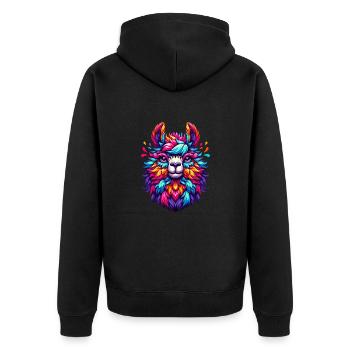 ALPACA CONFETTI COLORFUL VARIEGATED RAINBOW WOOL - Unisex Premium Organic Zip Hoodie - black - Back - Nico (187cm)
