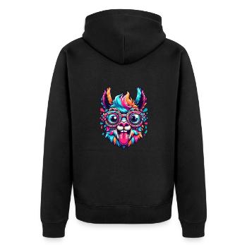 ALPAKA NERD BRILLE VERRÜCKT CRAZY BUNT REGENBOGEN - Unisex Premium Bio Zip Hoodie - Schwarz - Hinten - Nico (187cm)