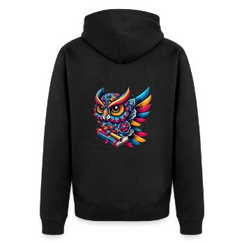 EULE TOTEM WEISHEIT WISSEN VOGEL NACHT WALD NATUR - Unisex Premium Bio Zip Hoodie - Schwarz - Hinten - Nico (187cm)
