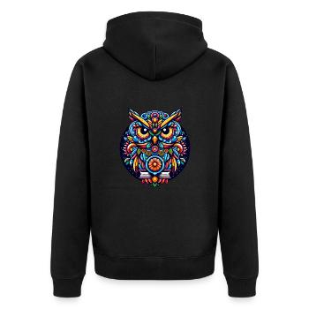 EULE TOTEM WEISHEIT WISSEN VOGEL NACHT WALD NATUR - Unisex Premium Bio Zip Hoodie - Schwarz - Hinten - Nico (187cm)