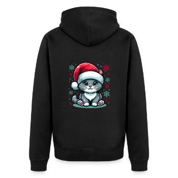 CAT, KITTY, KITTEN, PET, CHRISTMAS, SNOW - Unisex Premium Organic Zip Hoodie - black - Back - Nico (187cm)
