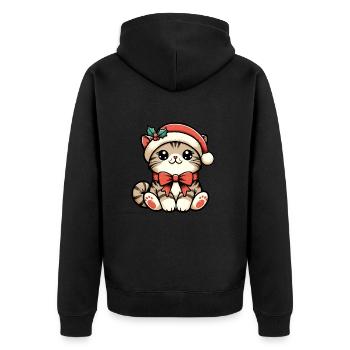HAUSKATZE MIEZE KÄTZCHEN HAUSTIER WEIHNACHTSMÜTZE - Unisex Premium Bio Zip Hoodie - Schwarz - Hinten - Nico (187cm)