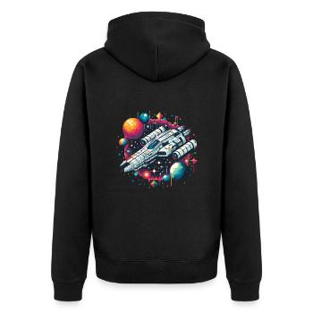SPACESHIP, RETRO, JET, PIXEL, PLANET, SPACE, GALAXY - Unisex Premium Organic Zip Hoodie - black - Back - Nico (187cm)