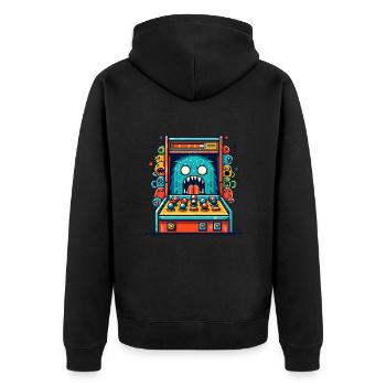 ARCADE SPIELAUTOMAT CASINO JOYSTICK MONSTER CRAZY - Unisex Premium Bio Zip Hoodie - Schwarz - Hinten - Nico (187cm)