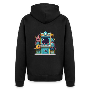 ARCADE SLOT MACHINE CASINO JOYSTICK MONSTER CRAZY - Unisex Premium Organic Zip Hoodie - black - Back - Nico (187cm)