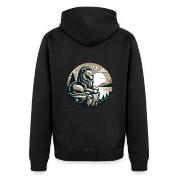 LION, ROCHE, CALME, MÉDITATION, FORCE, CONCENTRATION, SAVANE - Veste à capuche bio Premium Unisexe - noir - Dos - Nico (187cm)