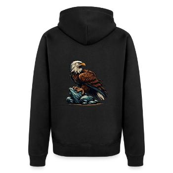 ADLER GREIFVOGEL HABICHT JÄGER FLUG MAJESTÄT FEDER - Unisex Premium Bio Zip Hoodie - Schwarz - Hinten - Nico (187cm)