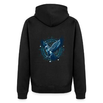 ADLER GREIFVOGEL CYBER MECHANISCH FUTURISTISCH - Unisex Premium Bio Zip Hoodie - Schwarz - Hinten - Nico (187cm)