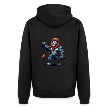 POWERFUL LION POWER MUSCLE BUILDING WEIGHTLIFTING GYM - Unisex Premium Organic Zip Hoodie - black - Back - Nico (187cm)