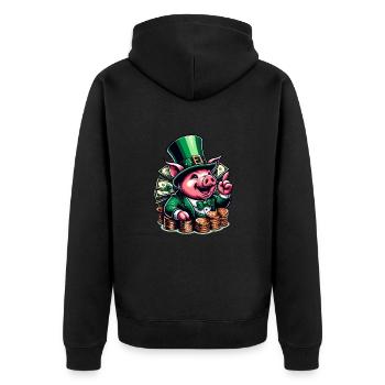 LUCKY PIG JACKPOT MONEY RICH PROSPERITY GREEN - Unisex Premium Organic Zip Hoodie - black - Back - Nico (187cm)