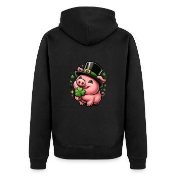 COCHON PORTE-BONHEUR TRÈFLE TRÈFLE CHAPEAU HAUT DE FORME CHANCE PROSPÉRITÉ - Veste à capuche bio Premium Unisexe - noir - Dos - Nico (187cm)