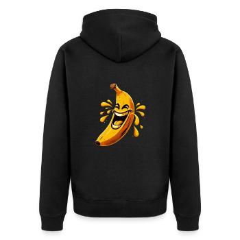 LAUGHING BANANA HAPPY FRUIT HAPPY SMILE JOKE - Unisex Premium Organic Zip Hoodie - black - Back - Nico (187cm)