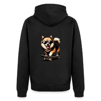 SHIBA INU SPITZ HUND SPORT SKATEBOARD BRILLE COOL - Unisex Premium Bio Zip Hoodie - Schwarz - Hinten - Nico (187cm)
