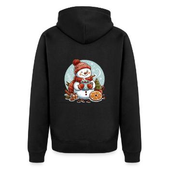 SCHNEEMANN KÄLTE GETRÄNK WÄRME KAFFEE TEE WINTER - Unisex Premium Bio Zip Hoodie - Schwarz - Hinten - Nico (187cm)