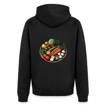 GEMÜSEPLATTE GEMÜSE PFLANZE BUNT VEGETARISCH VEGAN - Unisex Premium Bio Zip Hoodie - Schwarz - Hinten - Nico (187cm)