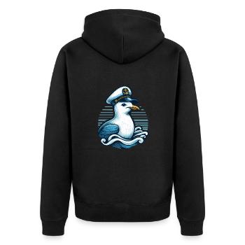 MÖWE KAPITÄN MÜTZE MEER WELLEN MARITIM BLAU ANKER - Unisex Premium Bio Zip Hoodie - Schwarz - Hinten - Nico (187cm)