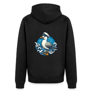 MÖWE KAPITÄN MÜTZE MEER WELLEN MARITIM BLAU ANKER - Unisex Premium Bio Zip Hoodie - Schwarz - Hinten - Nico (187cm)