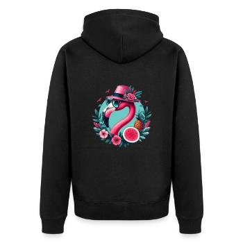FLAMINGO SOMMER RETRO NEON VIBES URLAUB GIRL FRAU - Unisex Premium Bio Zip Hoodie - Schwarz - Hinten - Nico (187cm)