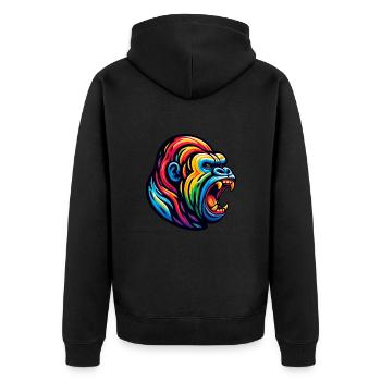 BRÜLLENDER GORILLA AFFE TIER AGGRESSIV BÖSE SCHREI - Unisex Premium Bio Zip Hoodie - Schwarz - Hinten - Nico (187cm)