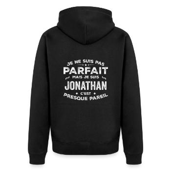Jonathan Ein Vorname, eine Geschichte, eine Persönlichkeit - Unisex Premium Bio Zip Hoodie - Schwarz - Hinten - Nico (187cm)
