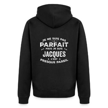 Jacques Ein Vorname, eine Geschichte, eine Persönlichkeit - Unisex Premium Bio Zip Hoodie - Schwarz - Hinten - Nico (187cm)