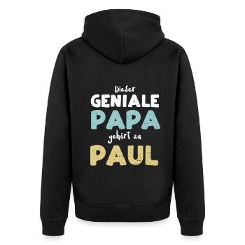 Dieser Geniale Papa Gehört Zu Paul - Unisex Premium Bio Zip Hoodie - Schwarz - Hinten - Nico (187cm)