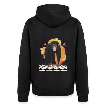 Schimpanse - Unisex Premium Bio Zip Hoodie - Schwarz - Hinten - Nico (187cm)